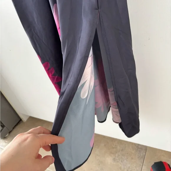 La Vie En Rose Dark Gray Pink Floral Slip Dress  Sexy Edgy Summer Flowy Satin - Picture 5 of 8